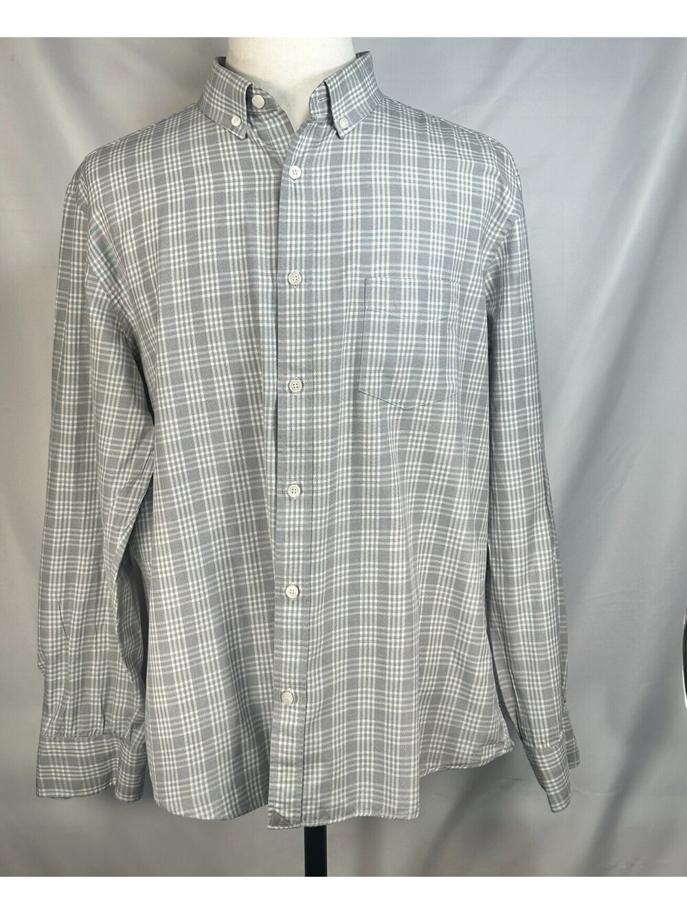 Untuckit Plaid Slim Cotton Oxford Button Up Gray Mens 2XL